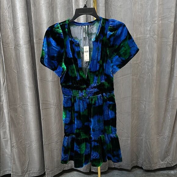 Anthropologie THE SOMERSET MINI DRESS: VELVET EDITION Blue, Green, Blk XS NWT - Picture 2 of 8
